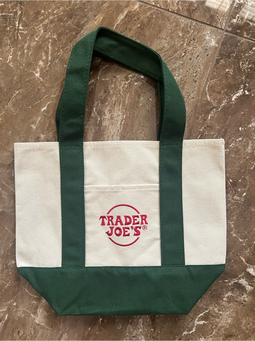 Trader Joe's Green and Cream Canvas Tote Mini